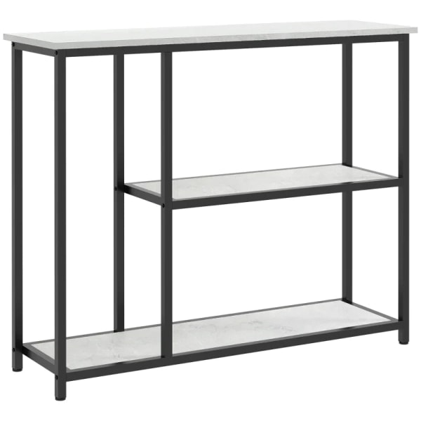 Rootz konsolbord - Industriell design - Elegant fuskmarmor - 2 hyllor - Marmoreffekt - Robust stålstomme - Svart + Vit - 100L x 30W x 80H cm