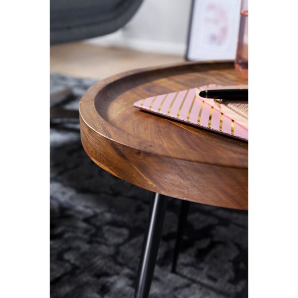 Rootz-sivupöytä 46 x 40 x 46 cm WL5.674 Sheesham-puumetallinen sohvapöytä - Industrial Style Real Wood -pöydät Olohuone - Puinen pöytä Sohvapöytä Meta