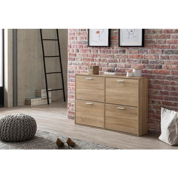 Rootz Modern 120 x 81 x 24 cm Puinen kenkäteline Sonoma 4 lokeroa - Kenkäkaappi yläkaappi hyllyllä - Design kenkäkippisäilytys - Käytävän rintakehä ko