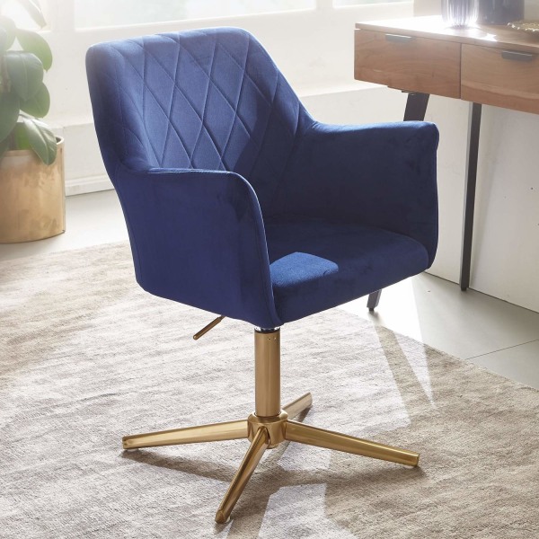 Rootz drejestol - Skrivebordsstol - Fløjlsbetræk - Polstrede armlæn - 360° rotation - Guldramme - 80-97cm x 55cm x 55cm