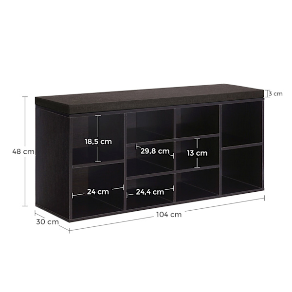 Rootz-kenkäpenkki - Säilytyspenkki - Kenkäteline - Lastulevy ja vaahtomuovi - Suuri 30 cm x 104 cm x 48 cm - Espresso Ruskea - Kapasiteetti 150 kg