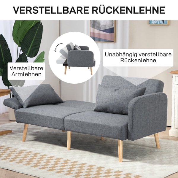 Bäddsoffa Rootz Linne-Look - Justerbara armstöd - Cabriolet soffa - Gummiträben - 170 cm x 83 cm x 80 cm