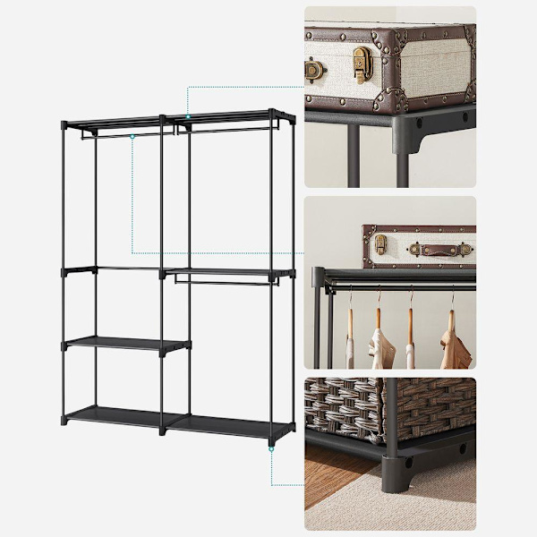 Rootz garderobe - Åben garderobe - Åbne skabssystemer - Walk-in-skabsorganisator - Fritstående åben garderobe - Stål - Plastik - Sort - 43 x 138 x 182