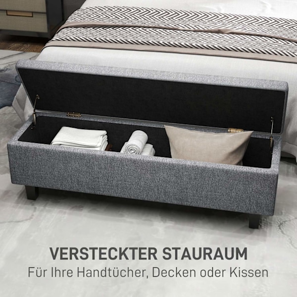 Rootz Linen Look Storage Bench - Lagring Seat Chest - Tufted Storage Bench - Hidden Storage - 138 cm x 40 cm x 45 cm