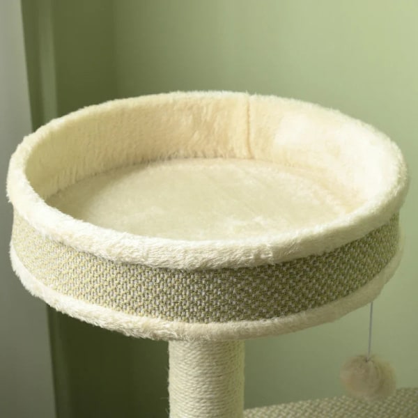 Rootz Kradsestolpe - Kattetræ - 1 Katteseng - 1 Kattehule - 2 liggeområder - Spånplade - Imiteret linned - Brun + Beige + Hvid - 124 cm x 59 cm x 40 c