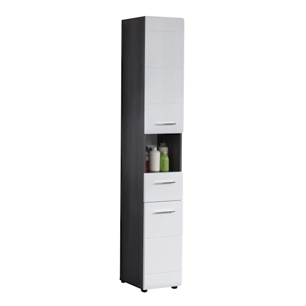 Rootz Tall Cabinet - Bathroom Storage Unit - Tower Shelf - Linen Closet - Utility Cupboard - Vertical Organizer - Standalone Rack - White High Gloss/S