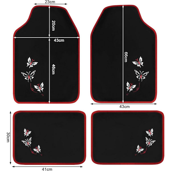 Rootz Universal gulvmåtter til biler - Skridsikret biltæppe - Sommerfuglebroderimønster - Vandafvisende - 43 cm x 66 cm & 41 cm x 30 cm