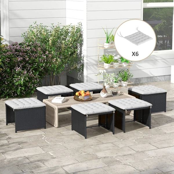 Rootz Havestolepude - Blødhed og komfort - Indendørs og udendørs - 6 stykker - Polyesterbetræk - Lysegrå - 40L x 40W x 4H cm