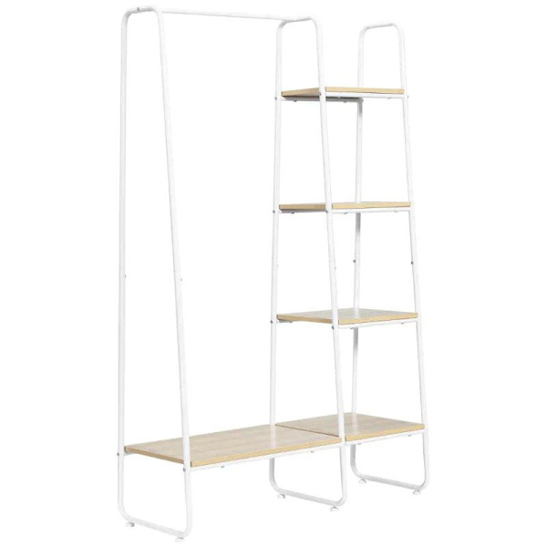 Rootz-vaateteline - Vaateteline - Takkiteline - 5 hyllyä - 1 vaatetanko - Natural + Valkoinen - 101 cm x 39 cm x 160 cm