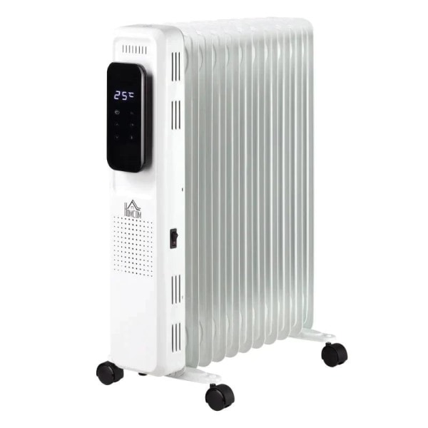 Rootz Oil Radiator - Bärbar elektrisk radiator - 3 värmenivåer - 24-timmars timing Elvärme - 11 värmeplattor med 4 rullar - Vit - 50,5 x 24 x 63 cm