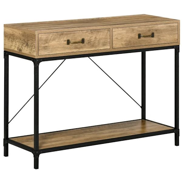 Rootz Konsolbord - Indgangsbord - Sidebord - 2 skuffer - Nederste hylde - Vintage - Metal - Spånplade - Brun + Sort - 100 x 35 x 76,5 cm