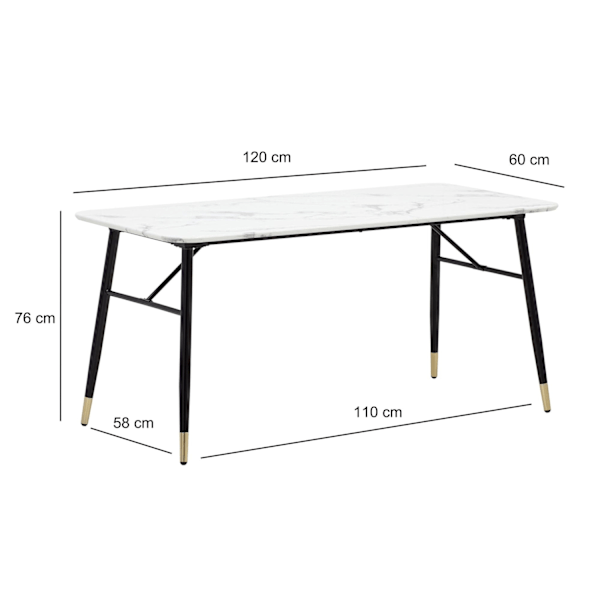 Rootz lille spisebord - rektangulært spisebord - moderne hvidt look bord - sæder 6, 120 cm x 60 cm x 76 cm