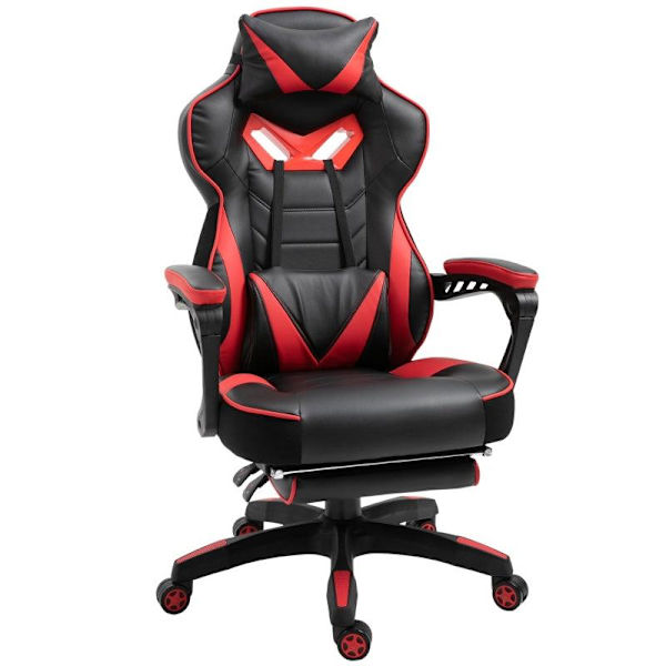 Rootz Gaming Chair - Ergonomisk kontorstol - Drejestol - Justerbar ryg - Skum+PU Læder+Metal, Sort+Rød