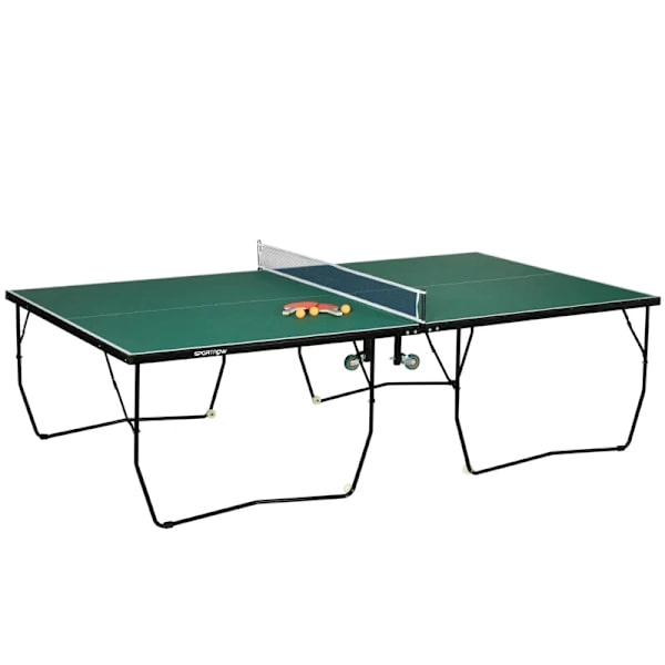 Rootz Bordtennisbord - Fuld størrelse - Sammenfoldelig - 8 hjul - Inklusiv ketchere og bolde - Grøn - 2,74 x 1,52 x 0,76 m