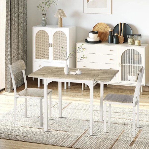 Rootz 2-delt siddegruppe - Sammenklappeligt spisebord med 2 stole - Foldebord - Hvid + Natur - 110 cm x 70 cm x 75 cm