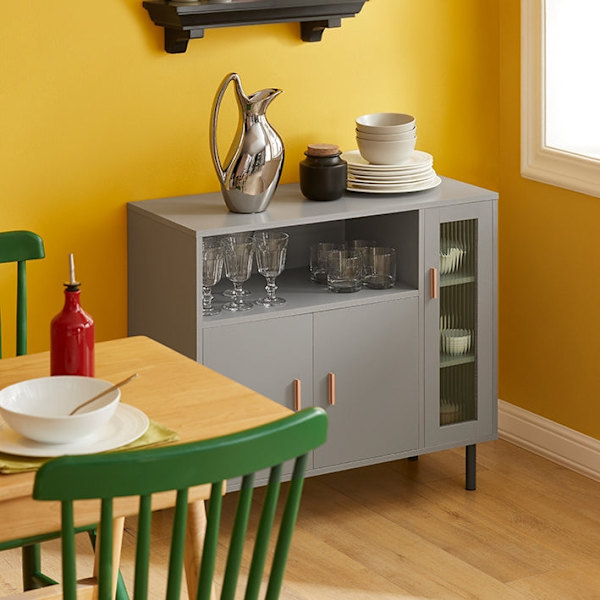 Rootz Moderne køkkenskab - Skænk - Entreskab - Kommode - MDF og metalkonstruktion - Justerbare hylder - Anti-Tip Design - 80cm x 75cm x 35cm