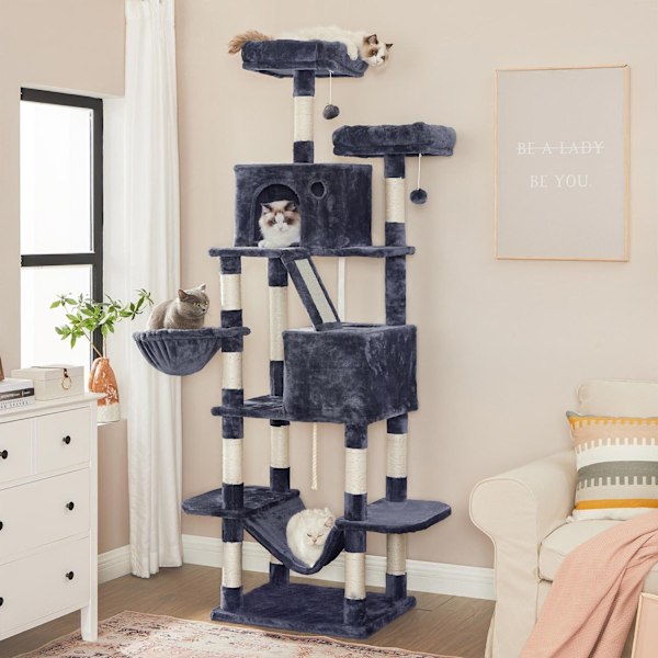Rootz Cat Scratching Post Tree - Kattmöbler - Högt Scratching Tower - Lekplats i flera plan - Sisalstolpar - 60cm x 50cm x 206cm