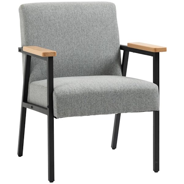 Rootz Accent Stol i Scandi Design - Hvilestol - Accent Stol - Linnedlook - Gummitræ - Grå + Sort + Brun - 64,5L x 70W x 83,5H cm