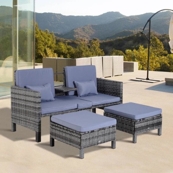 Rootz Double Sofa - Garden Sofa - Garden Furniture - Garden Set - Seater Sofa - 2 x Stool Cushions