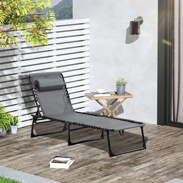 Rootz Doll Chair - Folding Lounger - Outdoor Recliner - Med nackkudde - 185 cm x 58 cm x 30 cm - Stöder 120 kg - stålram, nätskydd, grå