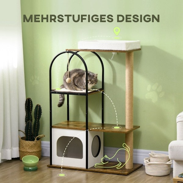Rootz Cat Scratching Post Tree - Climbing Paradise - Cat House - Jute Rep Scratching Posts - Hängande lekboll - 80cm x 40cm x 118,5cm