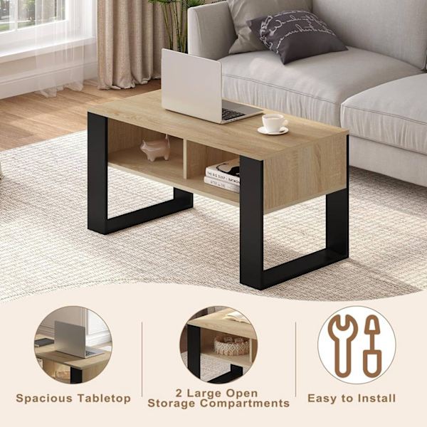 Rootz Modern sohvapöytä - Säilytyspöytä - Olohuoneen pöytä - Vedenpitävä ja naarmuuntumaton - Tukeva ja vakaa - Runsaasti säilytystilaa - 90cm x 45cm