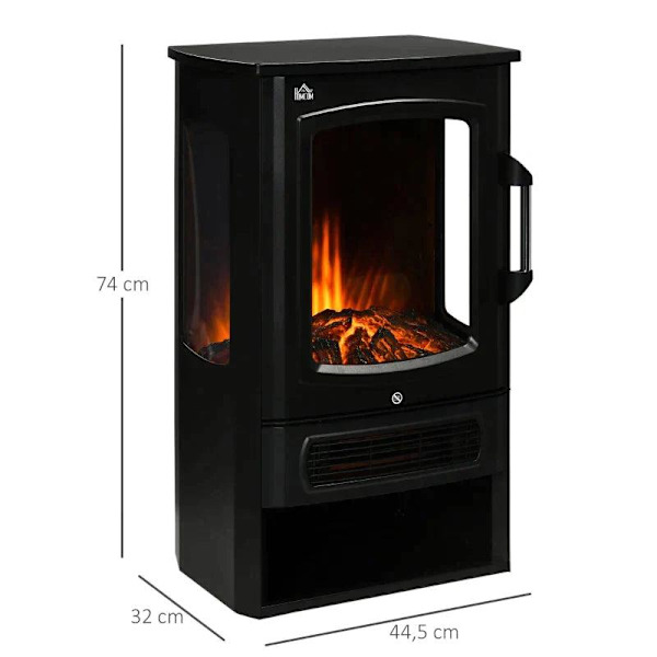 Rootz Elektrisk pejs - Pejs - Realistiske flammer - 2 varmeniveauer - Overophedningsbeskyttelse - Stål - Sort - 44,5 x 32 x 74 cm