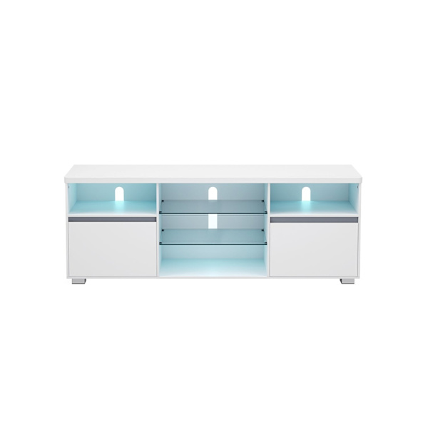 Rootz White TV-taso - Viihdekeskus - Mediakonsoli - Lastulevy - Karkaistu lasi - 40 cm x 160 cm x 60 cm - 37,2 kg - 40 kg Pöydän enimmäiskuormitus - 9