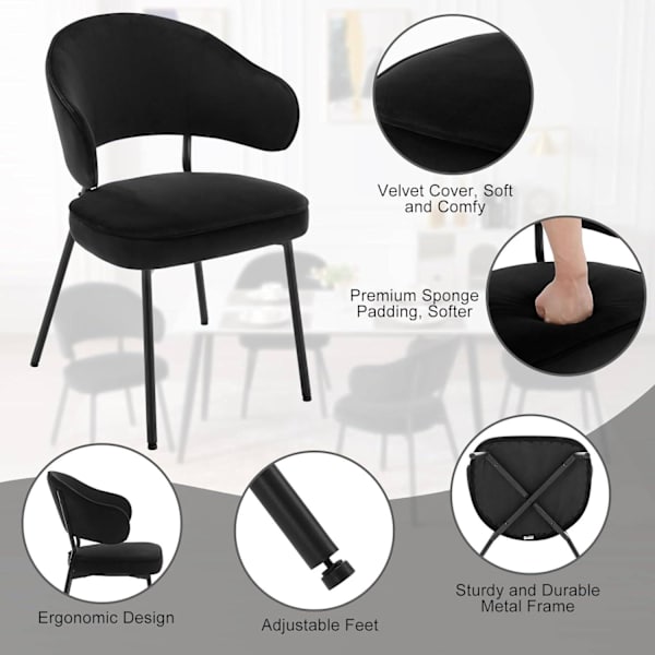 Rootz spisestuestol - Velvet spisestuestol - polstret stol - Ergonomisk ryglæn - 54cm x 83,5cm x 52cm, 1 par