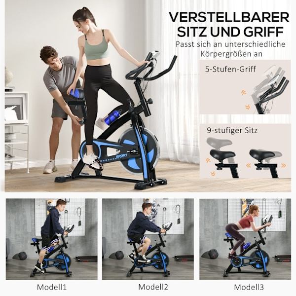 Rootz motionscykel - Inomhuscykel - Tyst bältesdrift - Justerbart motstånd - LCD-skärm - Blå - 118cm x 50cm x 105-115cm
