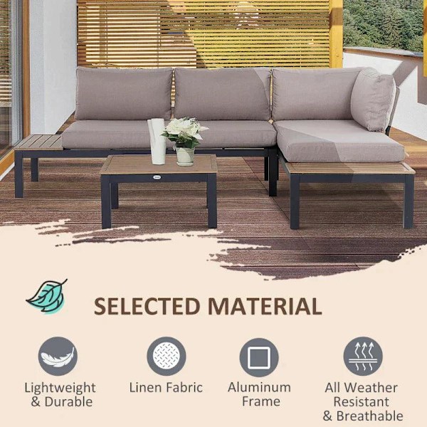 Rootz Havemøbelsæt - Sidebordssofa - Sofasæt - Sofabord - Sofa med hynder - Aluminium - 164 x 74 x 69 cm