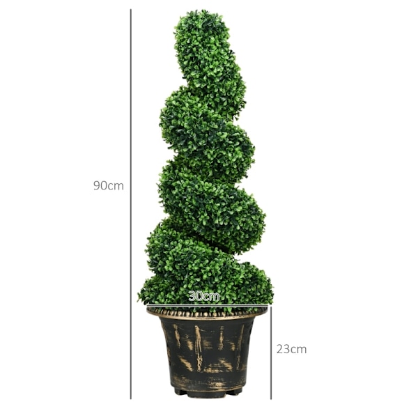 Rootz Spiral Faux Buxbom Plants - Konstgjorda Topiaries - Realistisk färg och struktur - Stabila cementkrukor - Set med 2 - Grön - 90cm x 30cm x 23cm