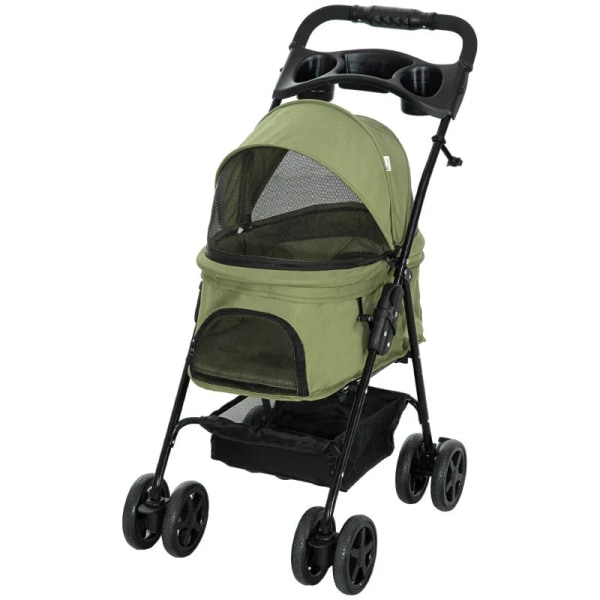 Rootz Dog Buggy - Taitettavat koirarattaat - 2 turvahihnaa - Lemmikkien kärryt - 2 mukinpidikettä - Teräs - Polyesteri - Khaki - 67 X 45 X 96 cm