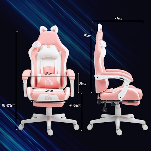 Rootz Gaming lænestol med katteører - Gamerstol - Beklædningsstol - Ultimate Comfort - 65 cm x 62 cm x 116-124cm