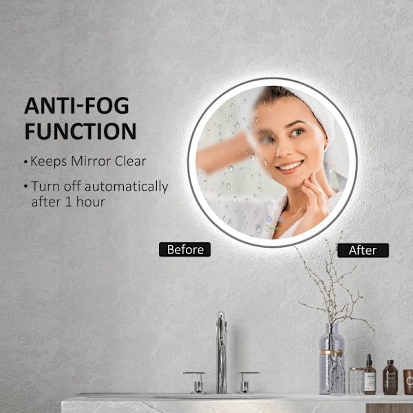 Rootz LED Badrumsspegel - Rund - Touchfunktion - Minnesfunktion - Ingen imma - Aluminiumram - Vit+Silver - 60 x 60 cm