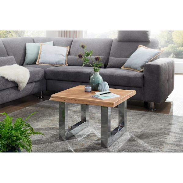 Rootz sofabord 58 x 40 x 60 cm Acacia massivt træ metalstel Brun - Træstamme Stuebord massivt træ lille - Trækant sofabord Landhus træbord - Bord Dagl