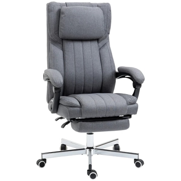 Rootz Kontorstol med massagefunktion - Vippelig ryglæn - Udtrækkelig fodstøtte - Linnedlook - Grå - 65 x 61 x 113 cm