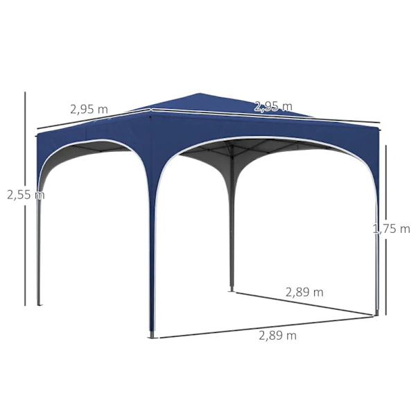 Rootz Folding Gazebo - Paviljonger & partytält - Justerbara i höjdled - Metallstöd - Robust presenning - Inklusive bärväska - Mörkblå - 2,95 x 2,95 x