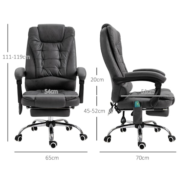 Rootz Massage Kontorstol - Vibrerende Stol - Opvarmet lænde - Ergonomisk computerstol - 65cm x 160cm x 104cm