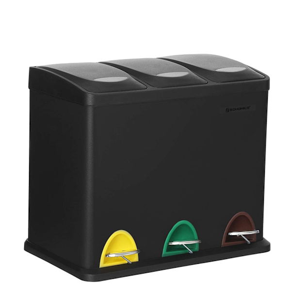 Rootz papperskorg - 24 L - 3-i-1 - Pedalbehållare - Avfallsseparering - Stål - Innerbehållare - Svart - 46,5 x 29,5 x (40,5-65) cm