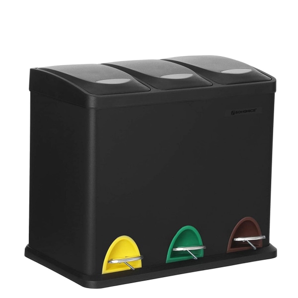 Rootz skraldespand - 24 L - 3-i-1 - Pedalspand - Affaldsadskillelse - Stål - Indvendig beholder - Sort - 46,5 x 29,5 x (40,5-65) cm