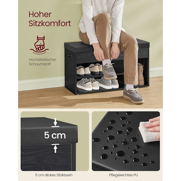 Rootz Shoe Rack bænk - Skoopbevaring - Entryway Organizer - Spånplade - PU læder - 30cm x 80cm x 44cm