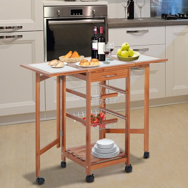 Rootz Serveringsvagn - Rullande köksvagn - Mobil förvaringsenhet - Vikbar arbetsyta - Lättskött keramikskiva - 91cm x 37cm x 75cm