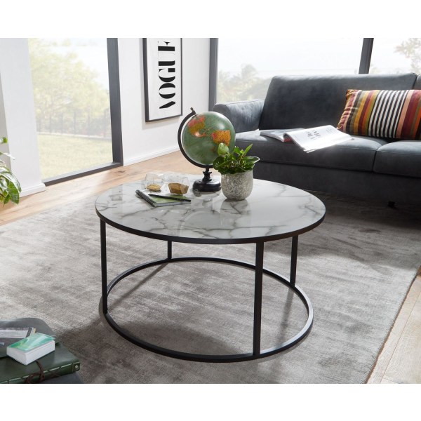 Rootz sofabord rundt 80x40x80 cm med hvid marmorlook - Stuebord