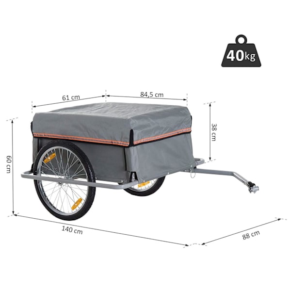 Rootz Cykellasttrailer - Grå - Stål, - 55,12 cm x 34,65 cm x 23,62 cm