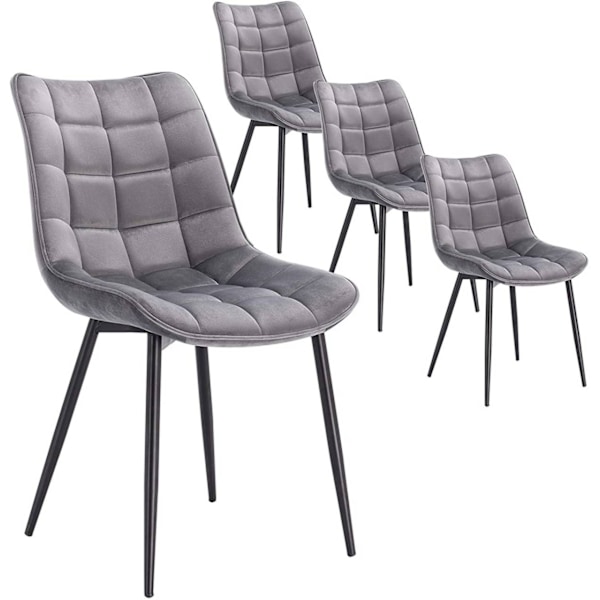 Rootz Sæt med 4 spisestuestole - Fløjlssæder - Metalbenstole - Holdbart & Ergonomisk Design - Gulvbeskyttelse - 46 x 40,5 cm Sædestr.