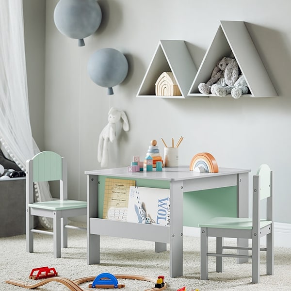 Rootz Kids -pöytä- ja tuolisetti - Lasten kalusteet - MDF(E1), Puu - Kirjahylly - Vakaa tuki - 60cm x 60cm x 48cm
