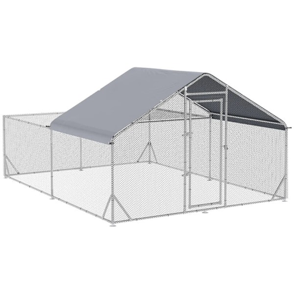 Rootz Bantam Chicken Coop - Väderbeständig - Walk-in Coop - Hönshus med tak - Stål - Silver - 400cm x 300cm x 195cm