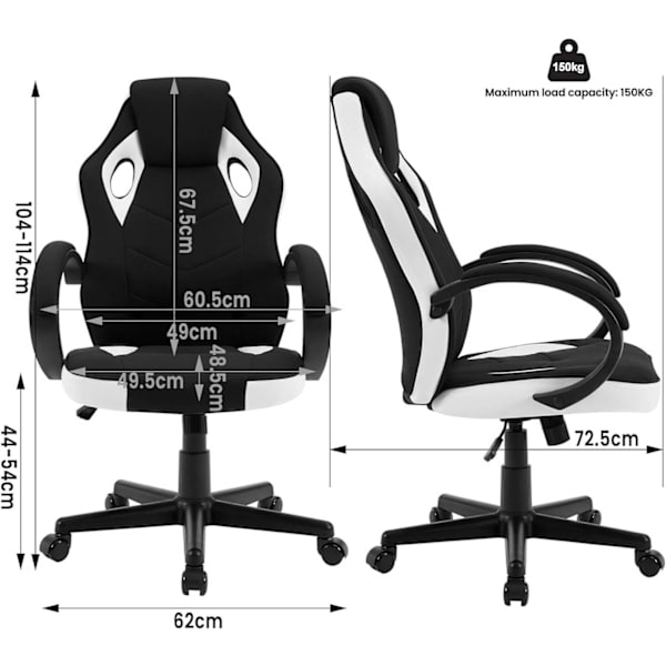 Rootz Ultimate -pelituoli - Ergonominen toimistotuoli - Tietokonetuoli - Hengittävä verkko - Säädettävä tuki - Kestävä rakenne - 48,5 cm x 49,5 cm x 6