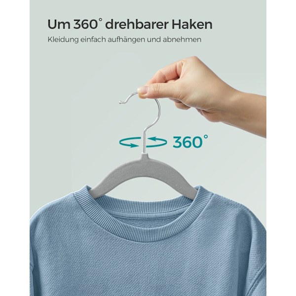 Rootz 30-pack barnklädeshängare - Dove Grey - ABS-plast - Sammet - Metallkrok - Lättvikt - Utrymmesbesparande - Slitstark - 30cm x 20,5cm